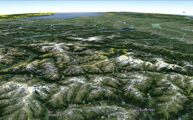 ..und Google Earth belegt; wir sehen nicht nur das gesamte Engadin und Veltlin, auch Venedig und die Adria wären zu sehen, zumindest theoretisch!